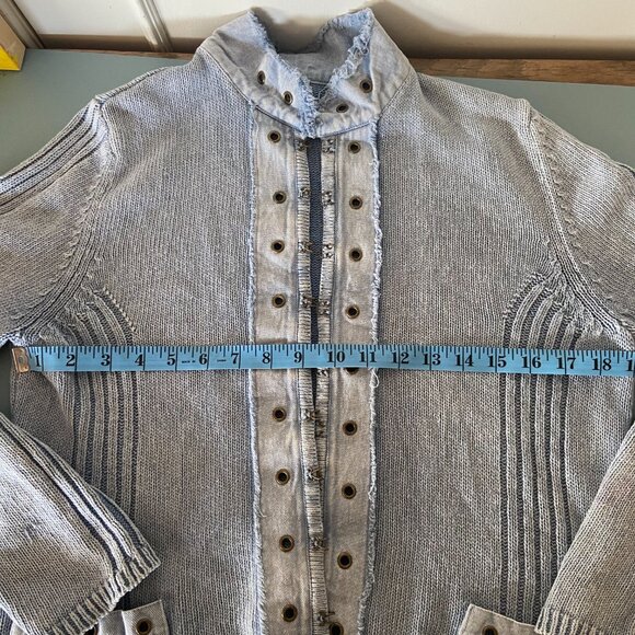 Military style knit cardigan with denim accents - Medium - Sgt. Pepper - Picture 11 of 14